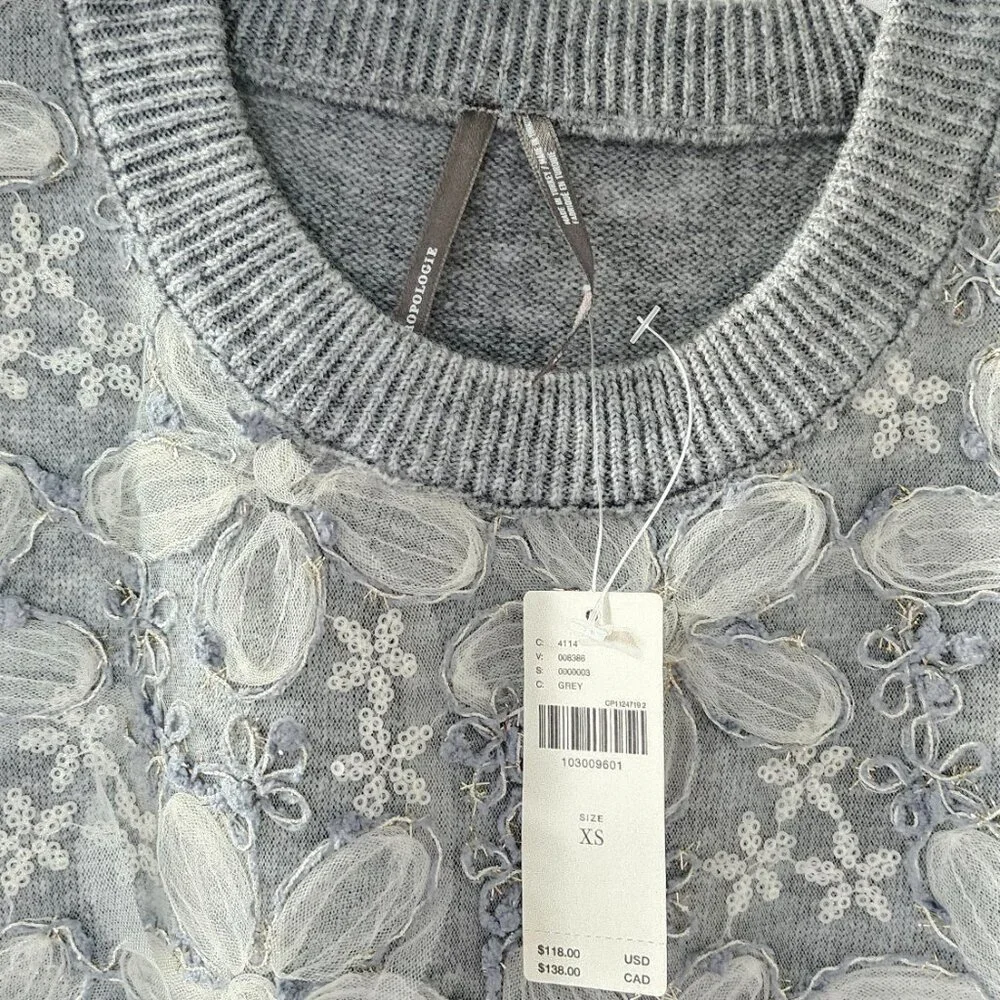 NWT Anthropologie 3D Floral Embellished Sweater Tee - Picture 4 of 5